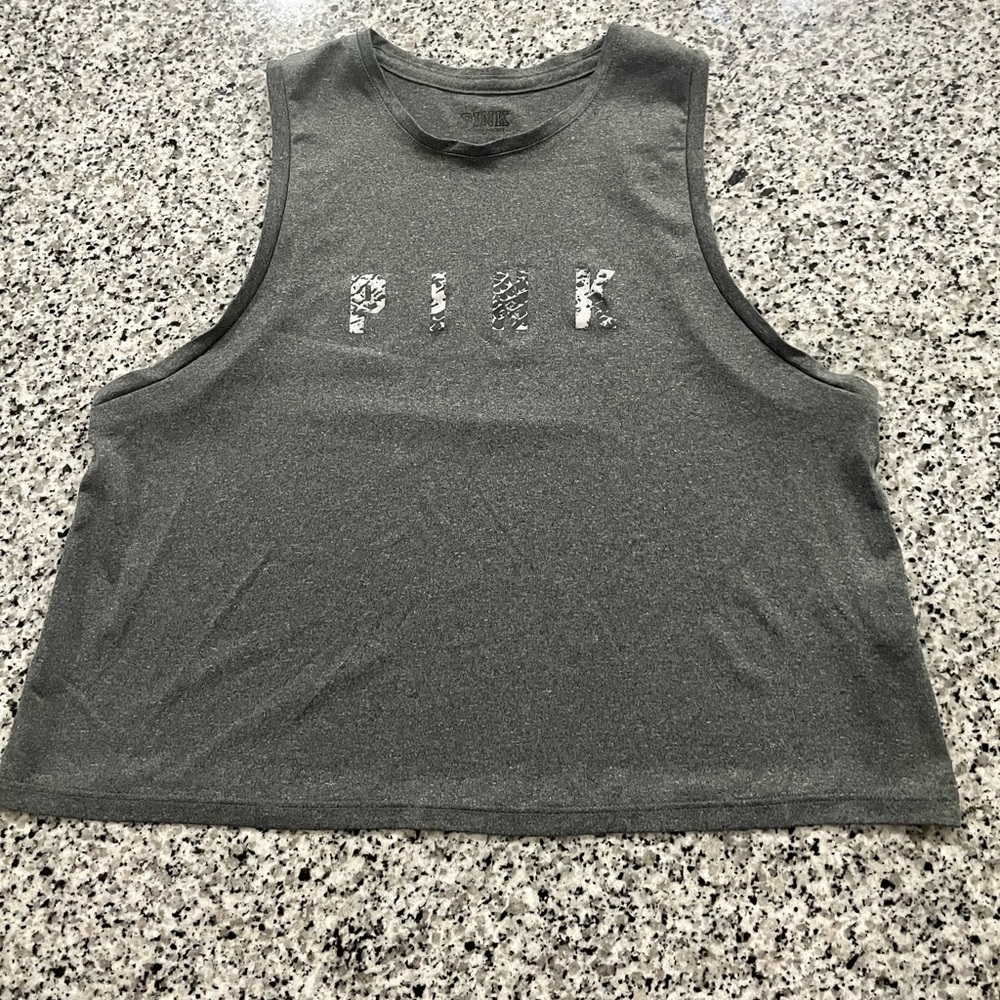 Grey Victoria’s Secret PINK extra small XS logo branded women’s crop tank top